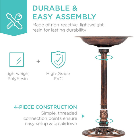 Best Choice Products Bird Bath, 28in Outdoor Resin Pedestal - Copper