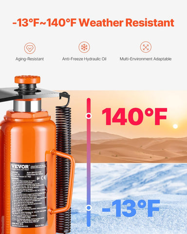 VEVOR Air Hydraulic Bottle Jack, 12 Ton/26455 lbs Pneumatic Hydraulic Bottle Jack with 10.43''-19.88'' Lifting Range & Manual Hand Pump, for Pickup, Truck, RV, Auto Repair, Industrial Engineering