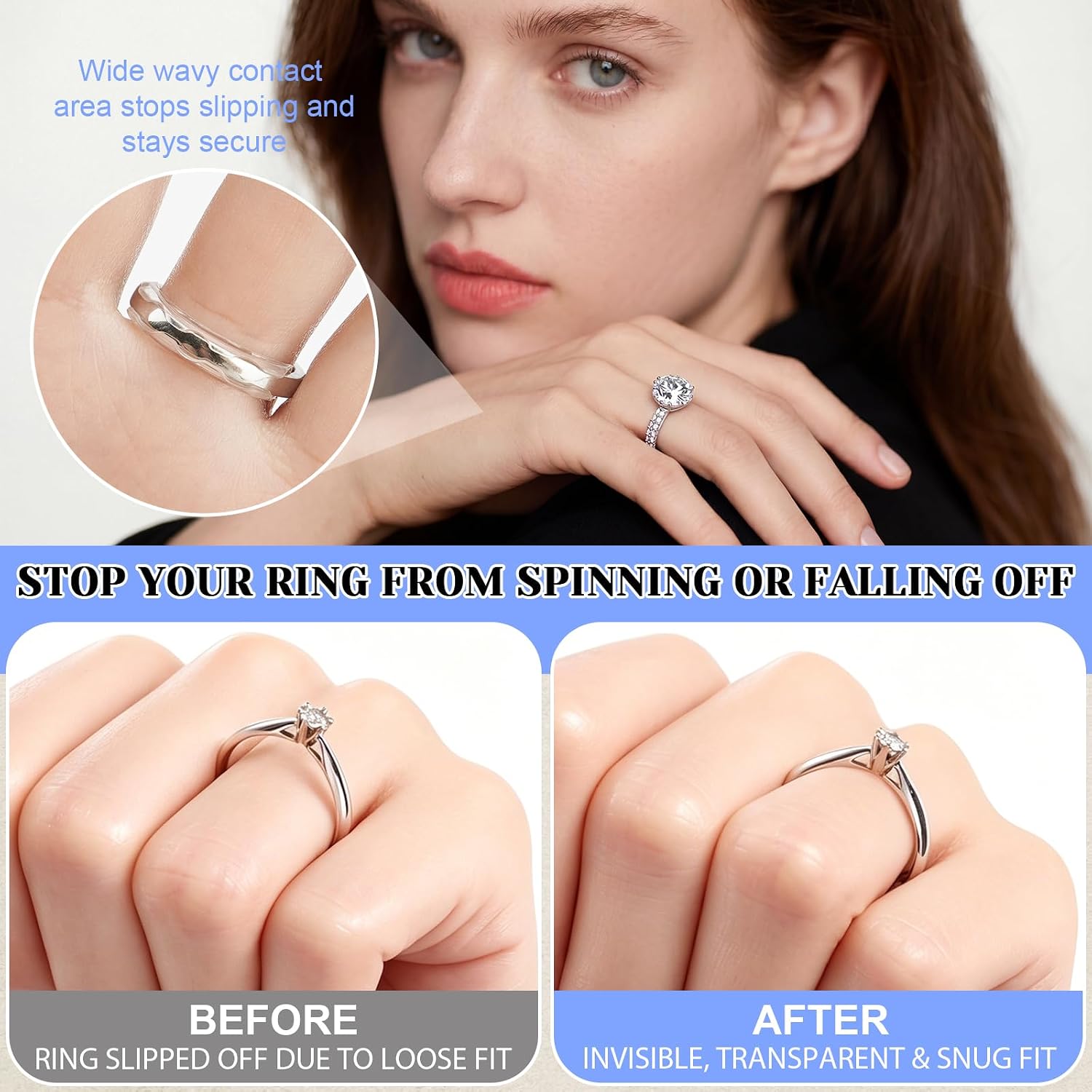 114Pcs 3-in-1 Ring Sizers for Loose Rings, Anti-Slip, Reduce 0.5-1 Size