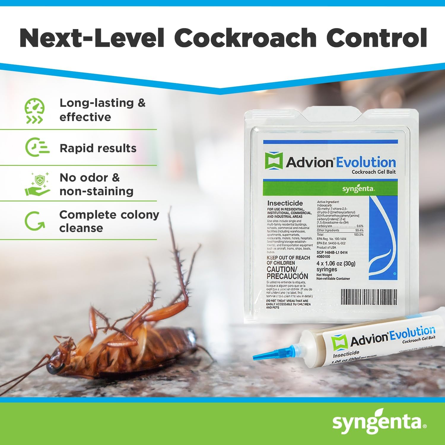 Syngenta - 61596 Evolution Cockroach Gel Bait, Size: 4 x 1.06 oz (30g), Various