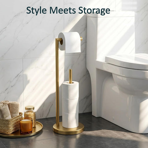 FORIOUS Toilet Paper Holder Stand with Storage for 4 Rolls, Brushed Gold