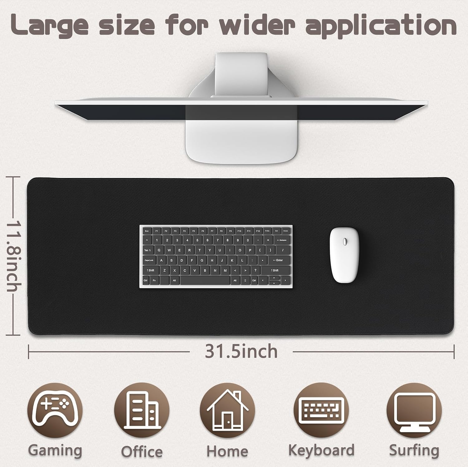 Mouse Pad Gaming - Desk Mat for Keyboard and Mouse - Black Large Mouse Pad for Desk, Mousepad (31.5 x 11.8inch) with Non-Slip Base, Desks Pad Mat for Gaming, Office and Home