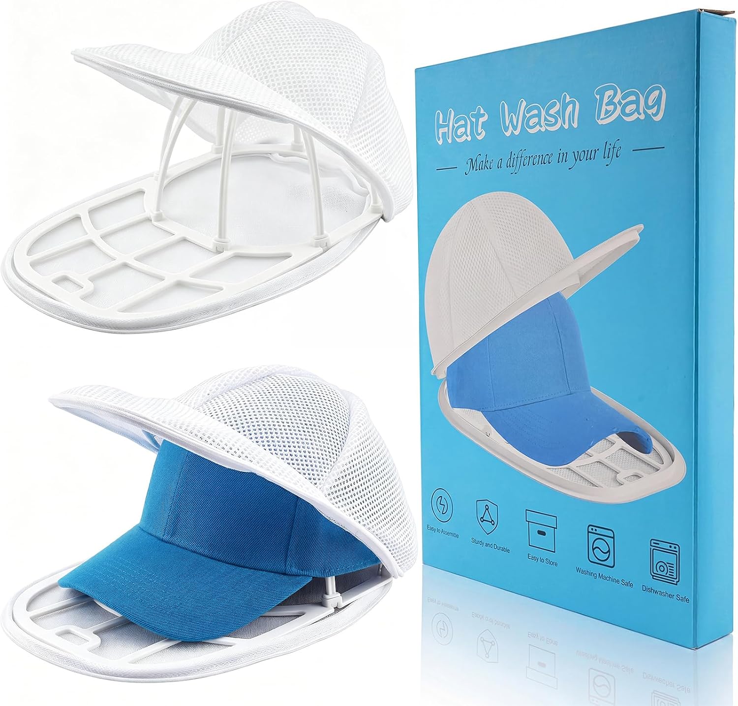 Eiito Hat Washer Cage Hats Cleaner, 4 Pcs (2 Cages + 2 Mesh Bags)