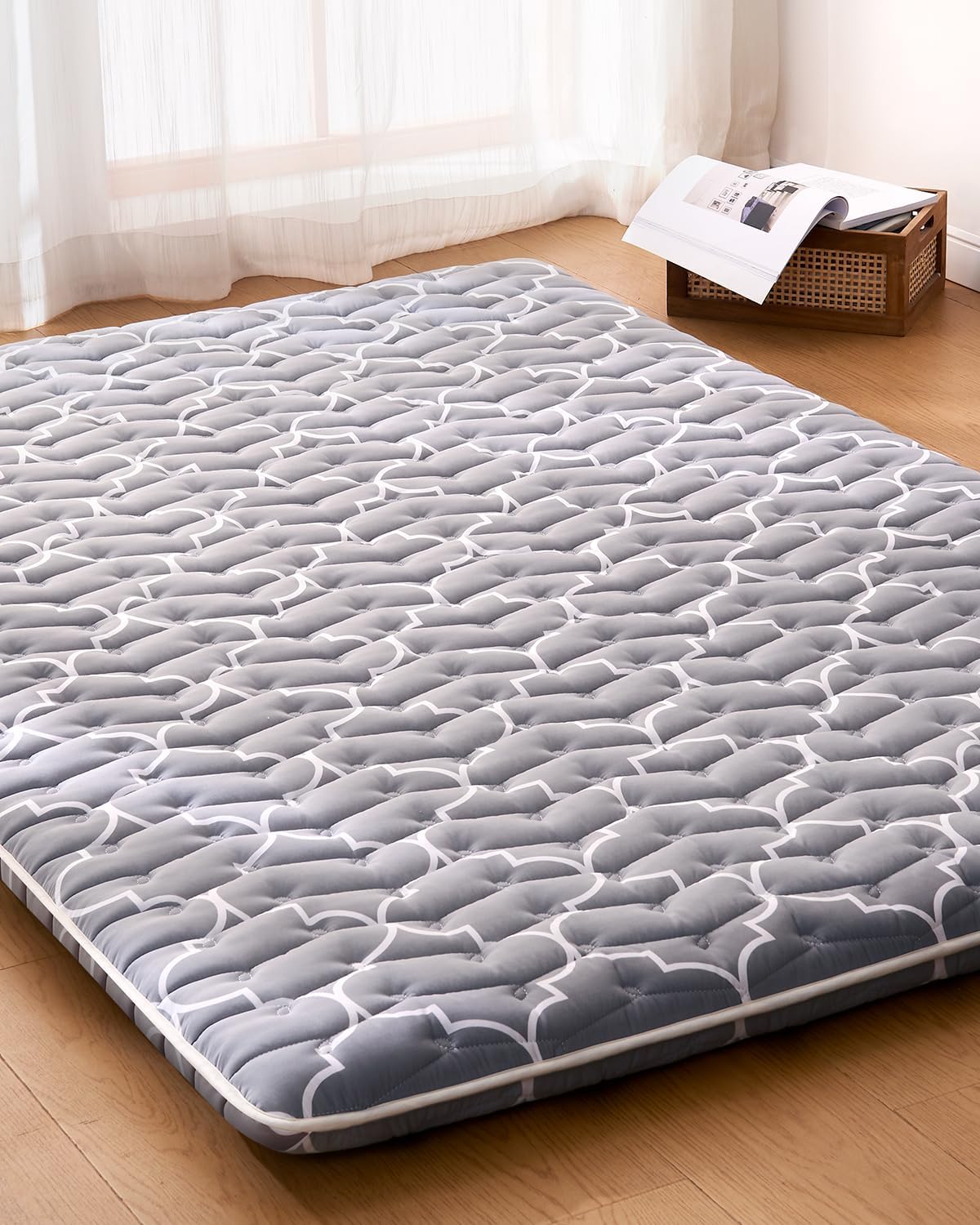 6th Generation Japanese Floor Futon Mattress - Extra-Thick 9-Layer Modern Futon with 100% High-Density Foam, Portable Floor Mattress Sleeping Pad for Adults, Guest Room, Dormitory, King Size(78"X80")