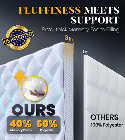 3 Inch Ultra-Fluffy Memory Foam Mattress Topper Cal King for Back Pain, Extra Soft Pillow Top Cal King Mattress Topper with 4X Support, Mattress Pad with Breathable Air Mesh Sides, 6-21'' Deep Pocket