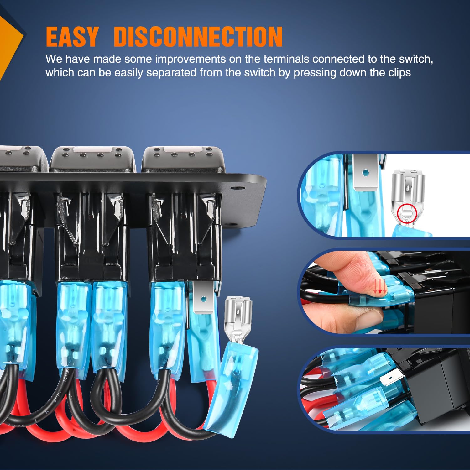 Nilight 6 Gang Rocker Switch Panel w/Orange LED Light 5Pin ON Off Pre-Wired