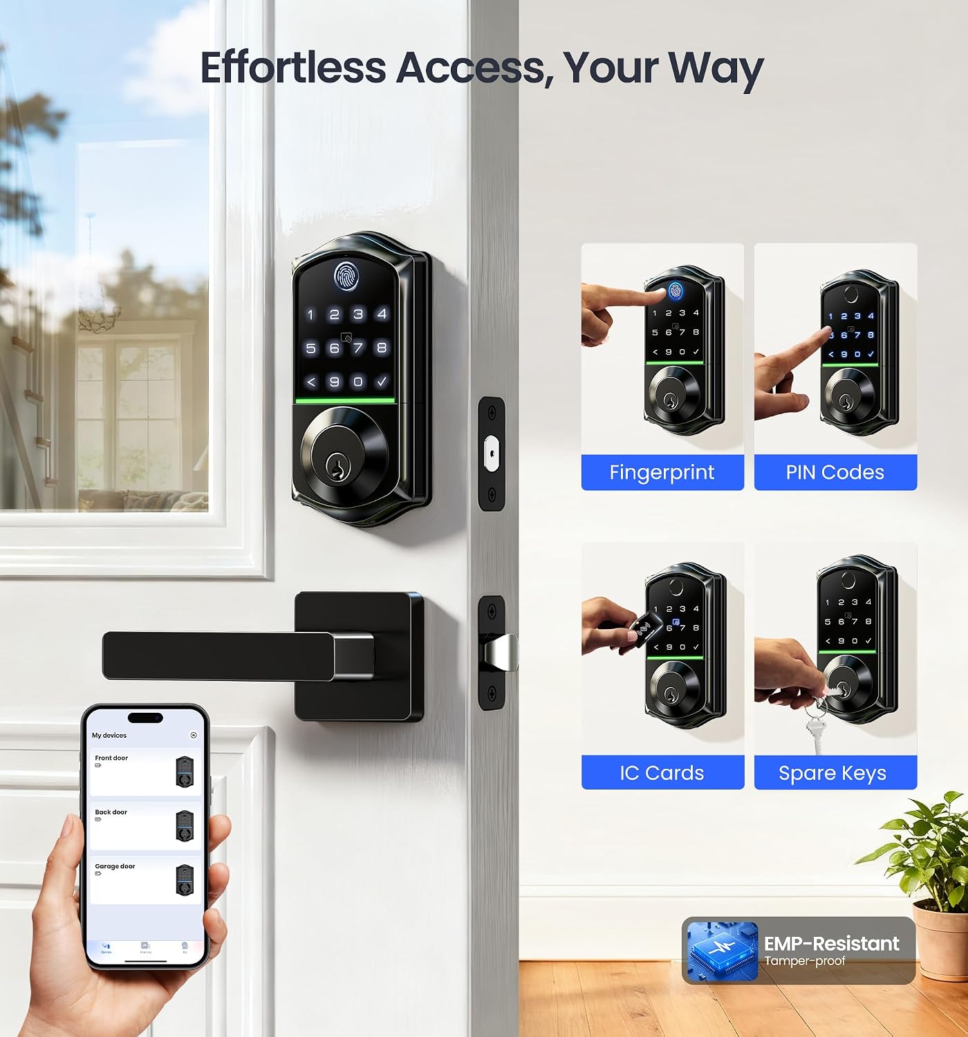 Veise VE017-B Fingerprint Smart Lock with 2 Lever Handles Set, Matte Black