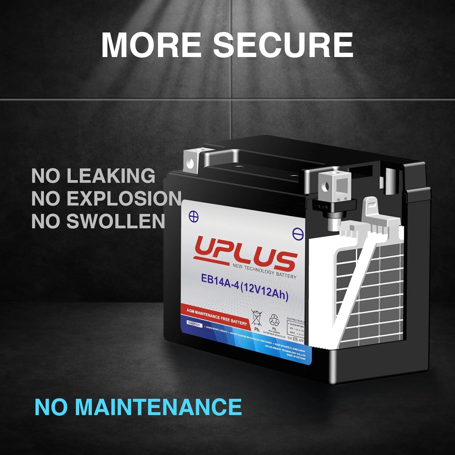 UPLUS ATV Battery YTX14AH-BS, EB14A-4 Scooter Snowmobile UTV Motorcycle Battery Maintenance Free - Sealed AGM Powersports Batteries Compatible with Yamaha Honda Suzuki Kawasaki Polaris