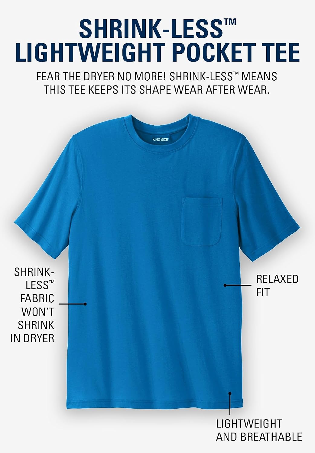 KingSize Shrink-Less Lightweight Pocket Crewneck T-Shirt