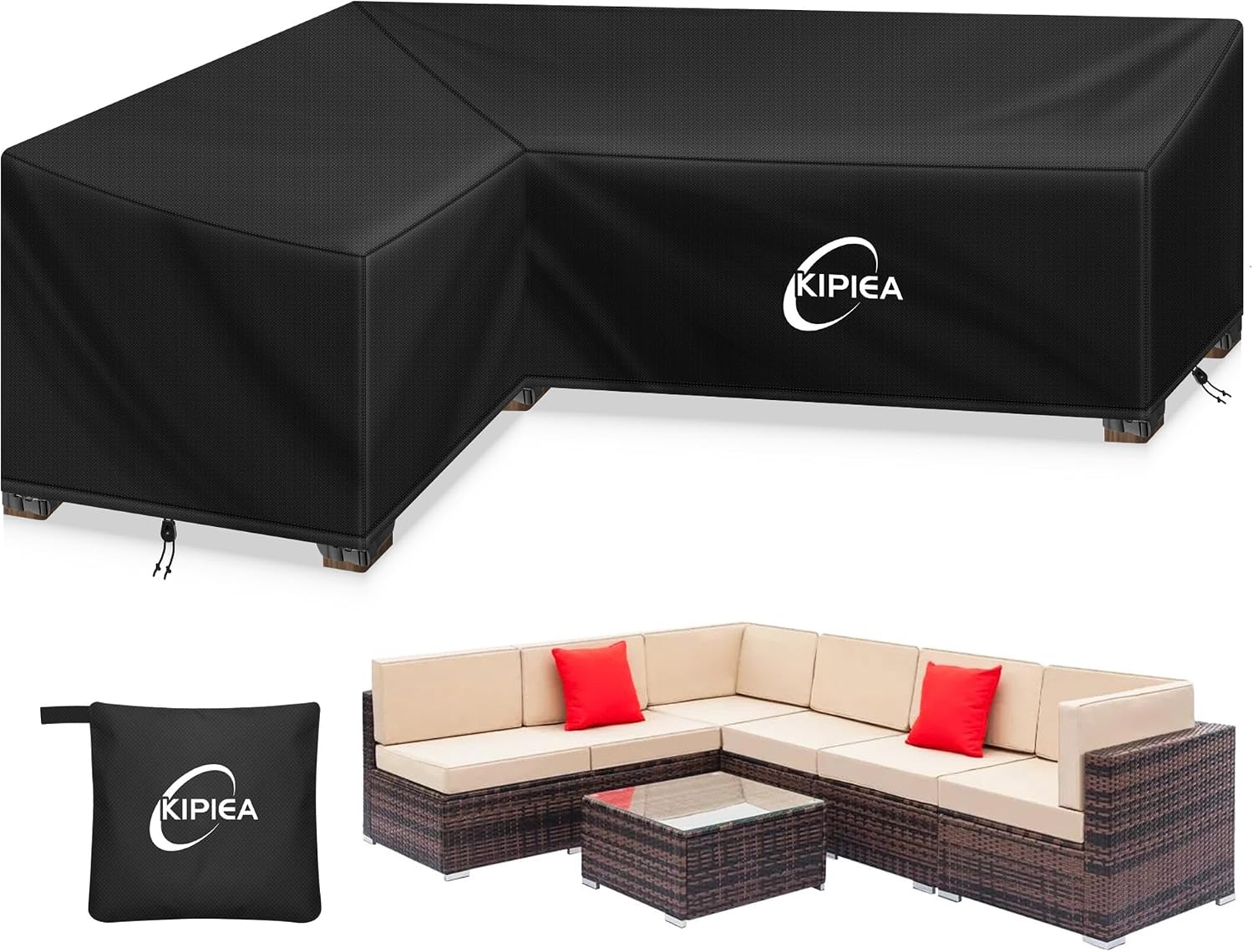 Kipiea Patio L-Shaped Furniture Sectional Sofa Covers, 420D Heavy-Duty Oxford Fabric Outdoor Sectional Cover with Windproof, Anti UV, No Tears, No Fading (Left Facing 79"x98"L x 33.5" D x 31" H)