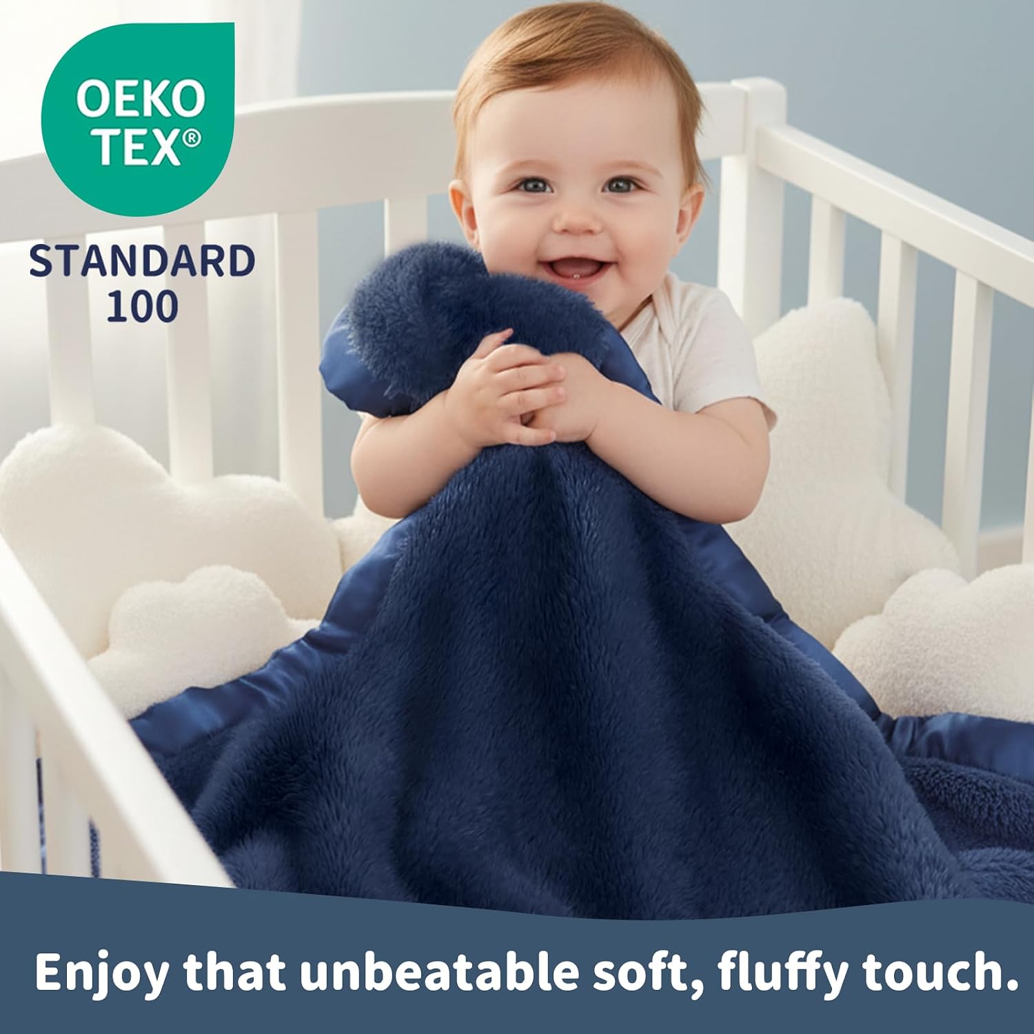 Pro Goleem Baby Boy Blanket, Fleece Baby Blankets for Boys with 2 Inch Satin Trim, Super Soft Plush Receiving Blanket for Infant Newborn, Cozy 30x40 Inch Stroller & Nursery Blanket,(Navy Blue)
