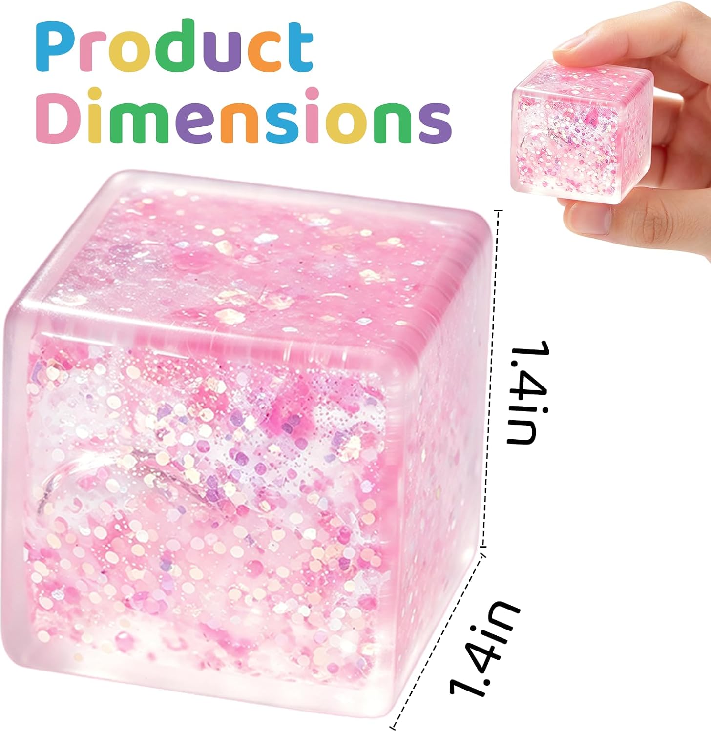 6 Pack Ice Cube Squishy Stress Balls, Glitter Fidget Cube Squeeze Toys for Kids Adults, Slow Rising Sparkly Sensory Squish Blocks, Party Favors, Goodie Bag Fillers