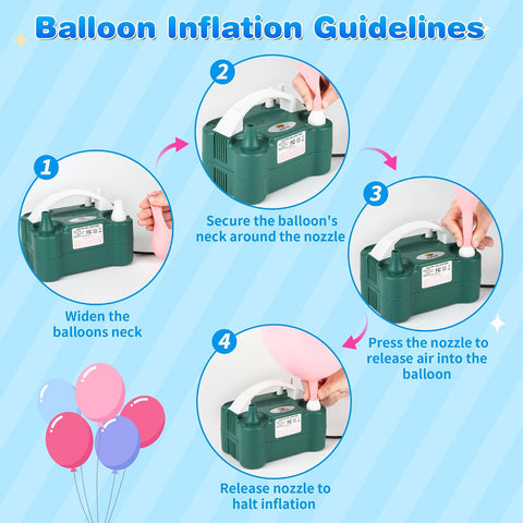 Electric Balloon Pump, Portable Electric Balloon Blower Machine Balloon Air Pump Dual Nozzle 110V 600W Balloon Inflator for Party Decorations
