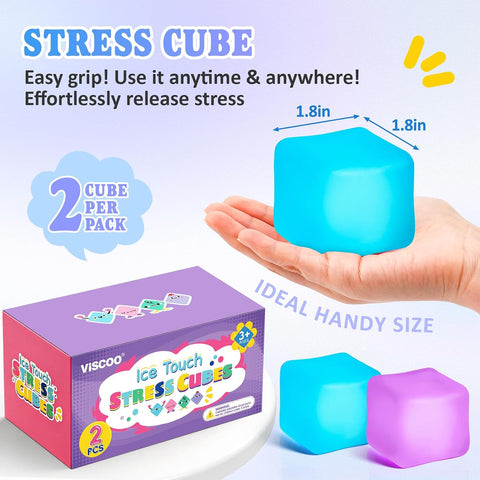 VISCOO 2 Pack Stress Cube, Slow Rising Cube Squishy for Anxiety Relief