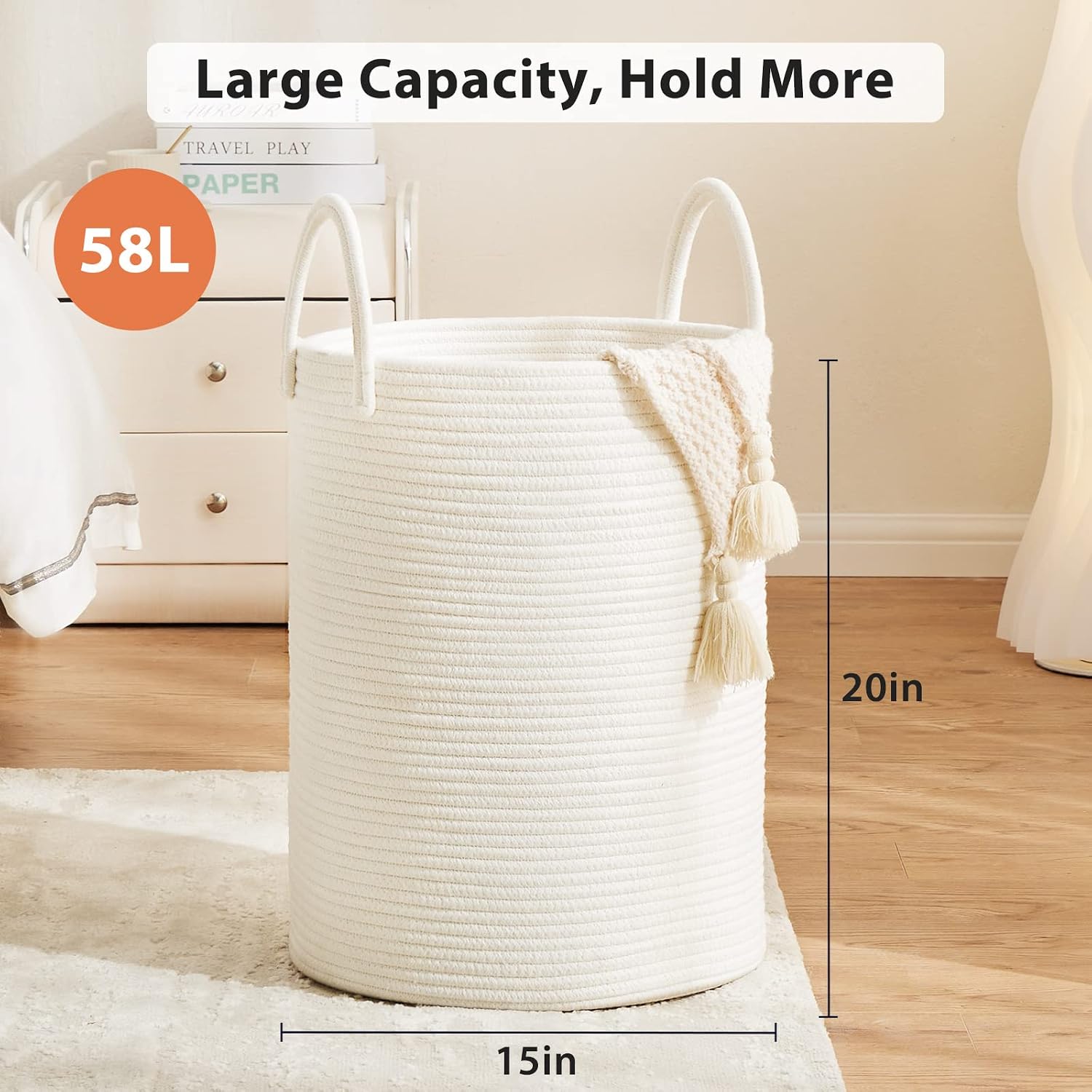 Fiona's magic Woven Laundry Hamper, 58L Tall Blanket Storage