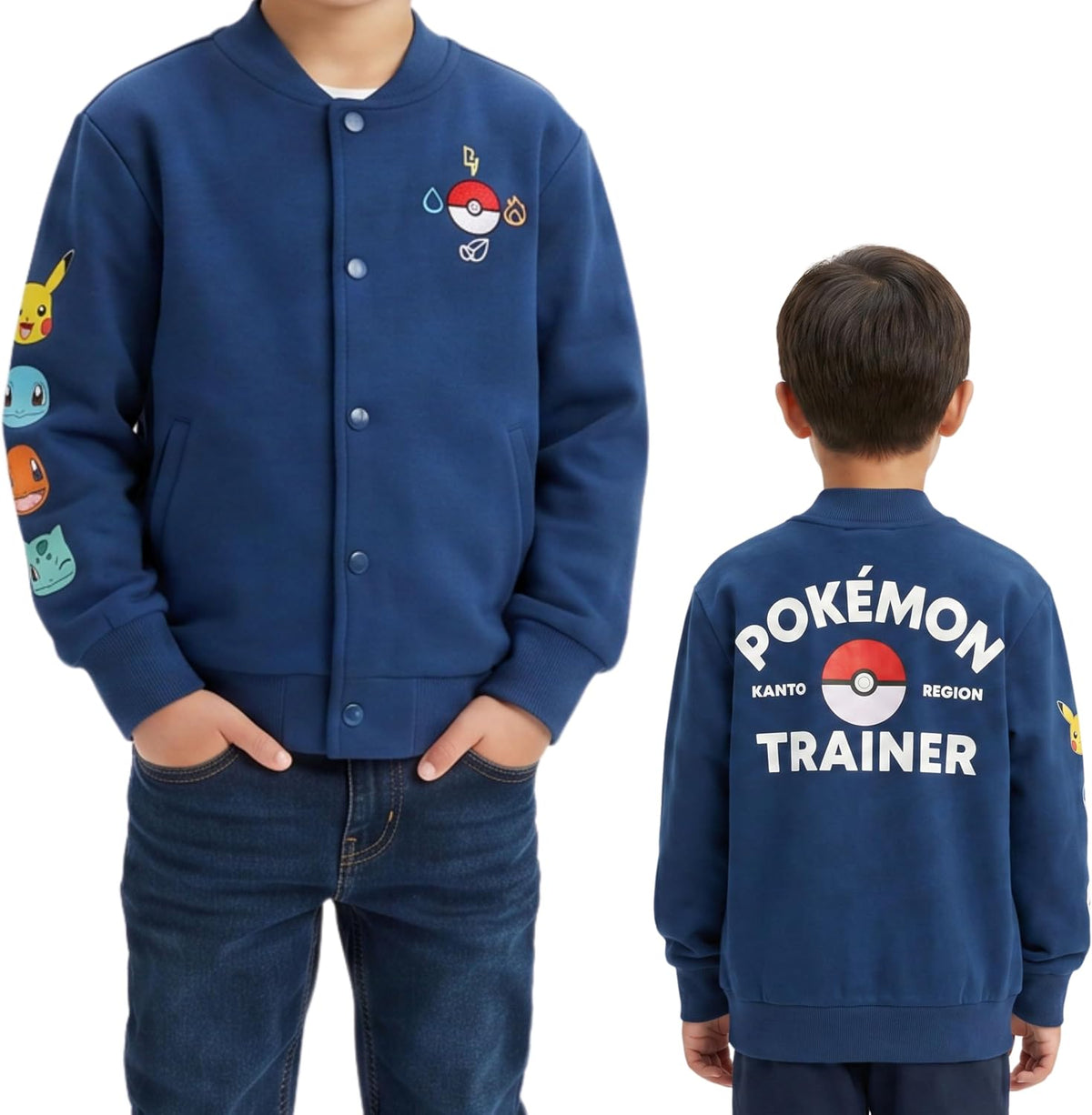 Pokemon Boys Fleece Bomber Jacket, Varsity Coat for Little & Big Kids