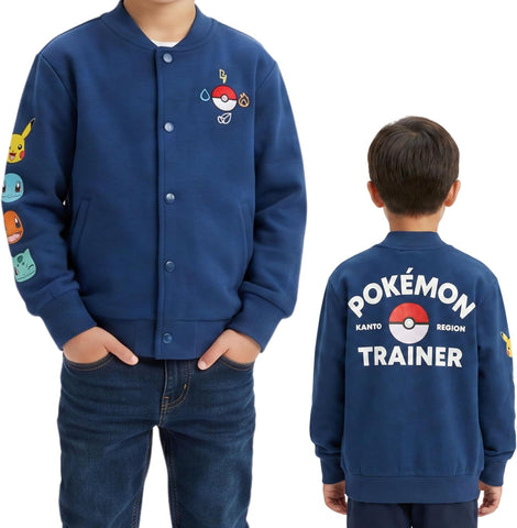 Pokemon Boys Fleece Bomber Jacket, Varsity Coat for Little & Big Kids