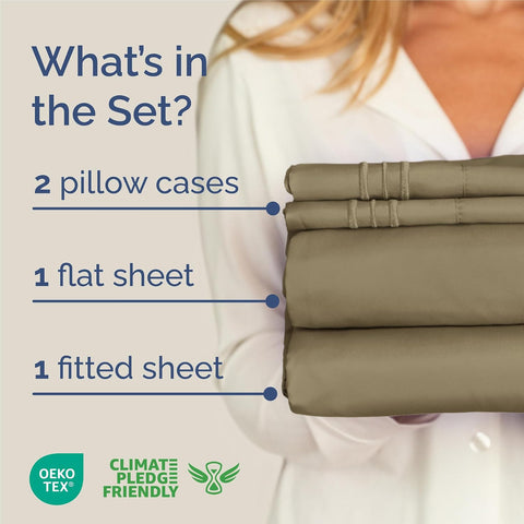 King Size 4 Piece Sheet Set - Comfy Breathable & Cooling Sheets - Khaki