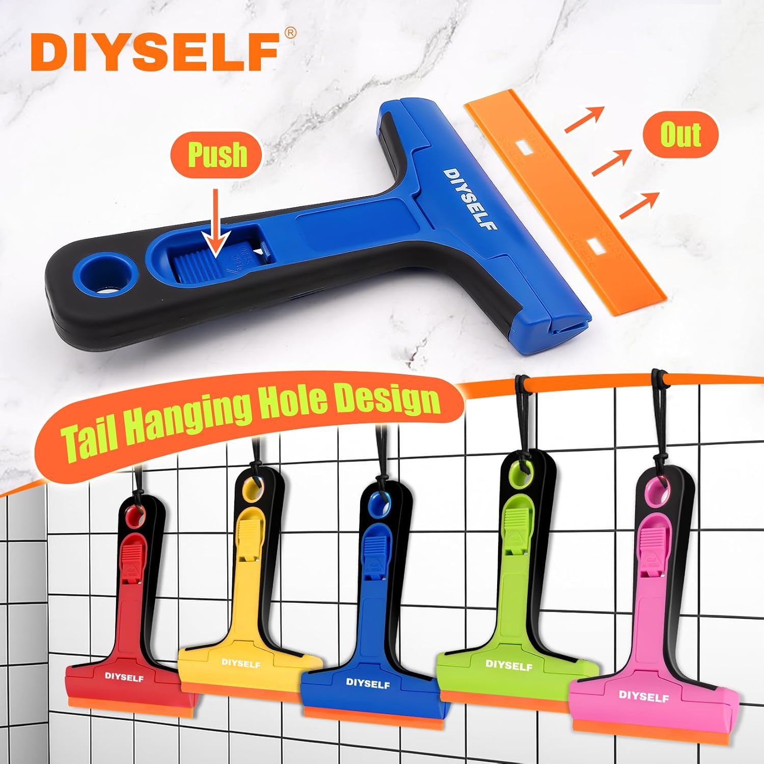 DIYSELF Window Scraper with 5 Pcs 4-Inch Plastic Razor Blades for Windows