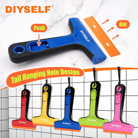 DIYSELF Window Scraper with 5 Pcs 4-Inch Plastic Razor Blades for Windows