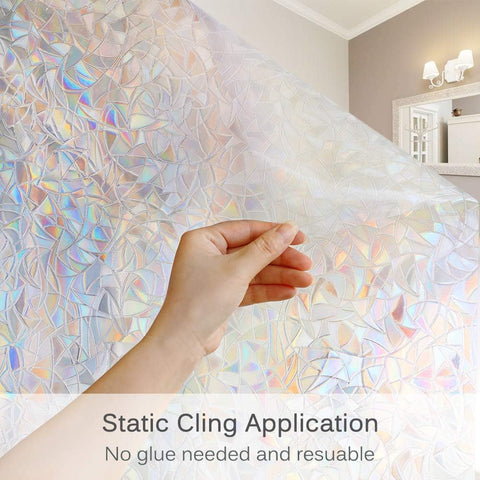 Volcanics Window Privacy Film, Stained Glass Rainbow Cling, 23.6" x 78.7"