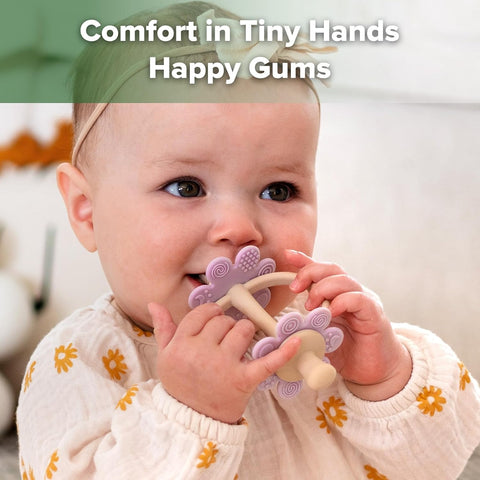 Haakaa Silicone Twin Flower Teether for 3M+ Babies, Easy to Grip, Lavender