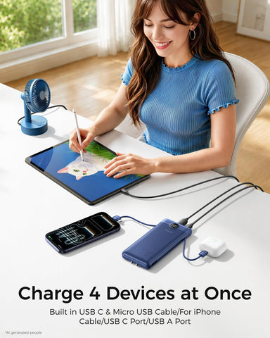 VEGER Portable Charger for iPhone, Power Bank Built in Cables and Wall Plug