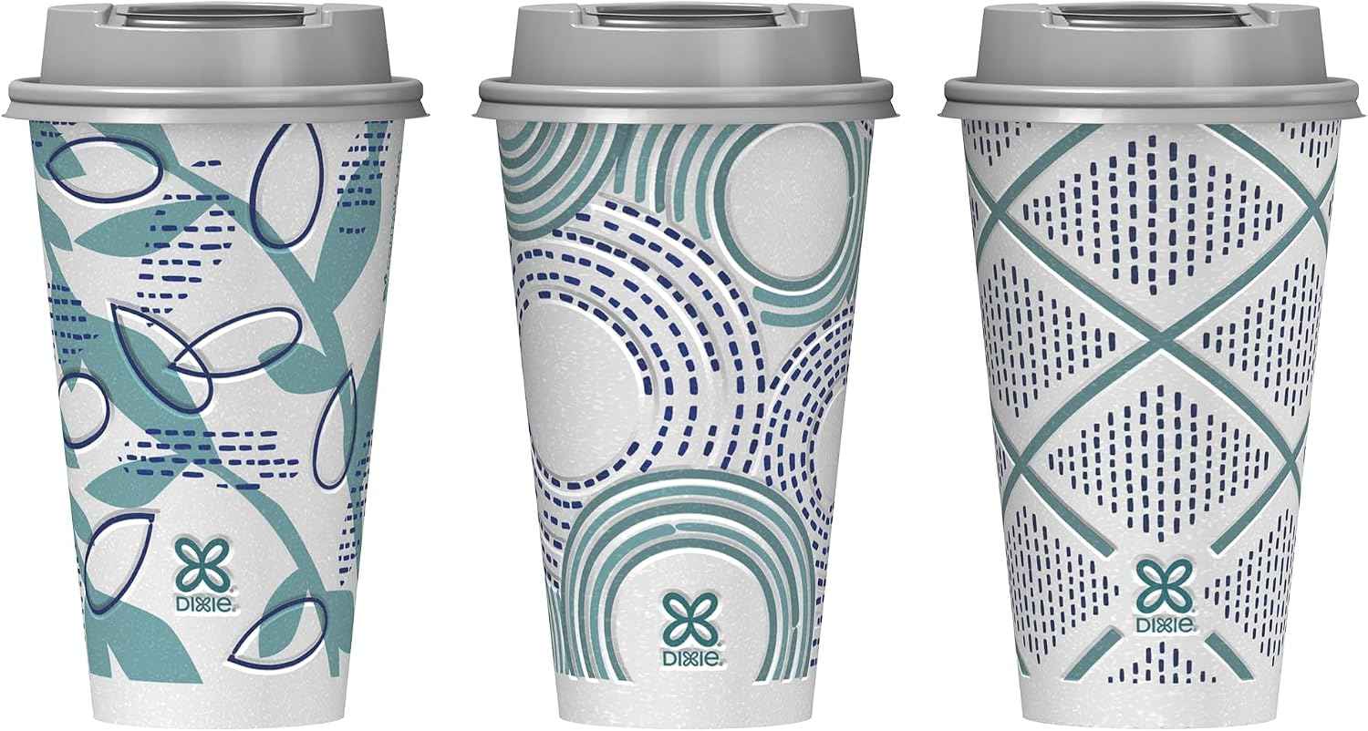 Dixie To Go Paper Coffee Cups With Lids, 16 oz, 108 Count (6 packs of 18 cups), Disposable Insulated Paper Cups for On-The-Go Hot or Cold Beverages