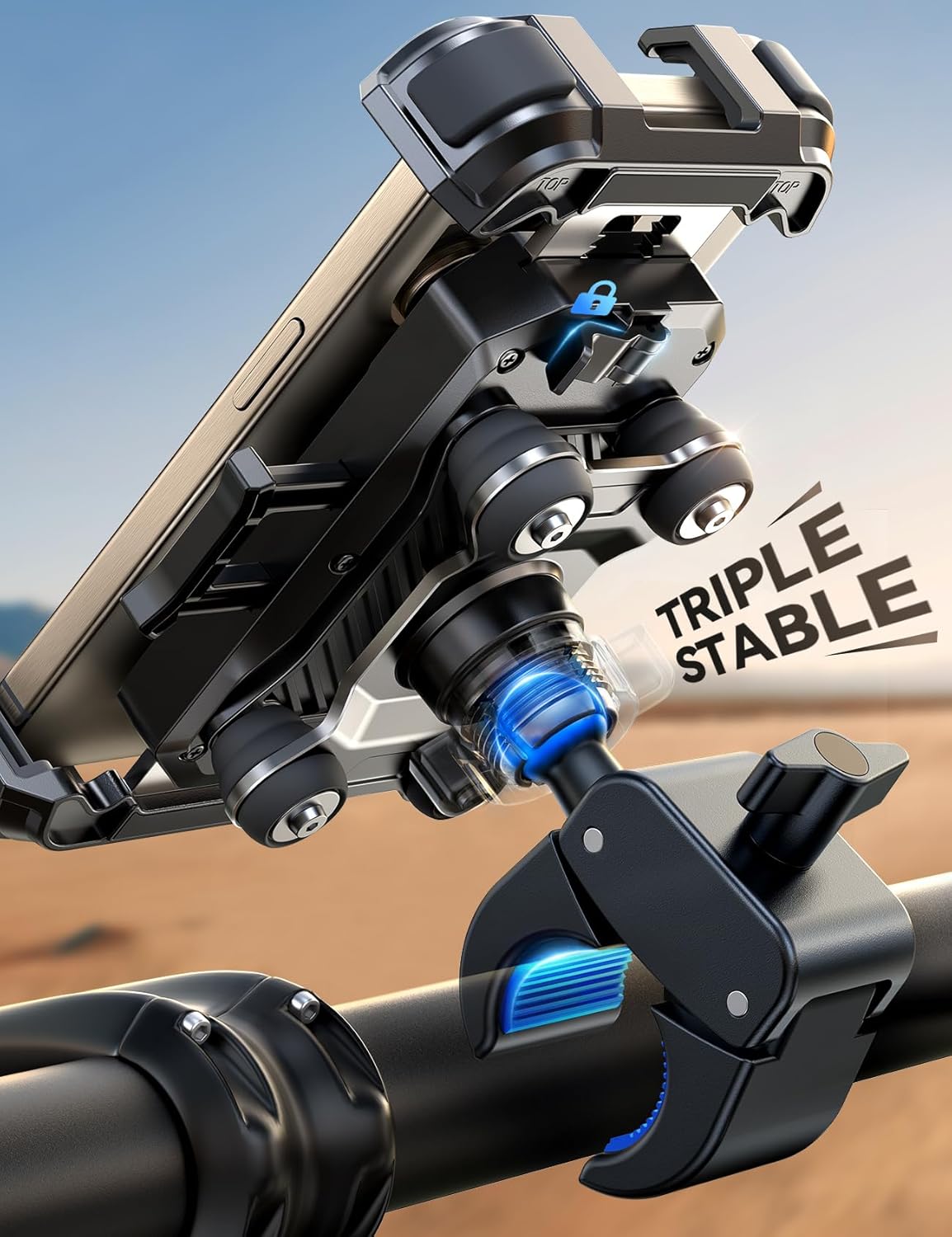 JOYROOM Motorcycle Phone Mount Holder - [Dual Vibration Dampener] 150mph Anti-Shock Phone Holder for Motorcycle [Upgrade Handlebar Clamp] - Bicycle Bike Phone Holder Mount for 4.7-7" Cell Phones