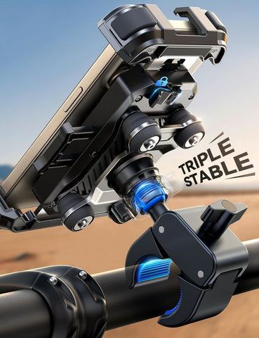 JOYROOM Motorcycle Phone Mount Holder - [Dual Vibration Dampener] 150mph Anti-Shock Phone Holder for Motorcycle [Upgrade Handlebar Clamp] - Bicycle Bike Phone Holder Mount for 4.7-7" Cell Phones