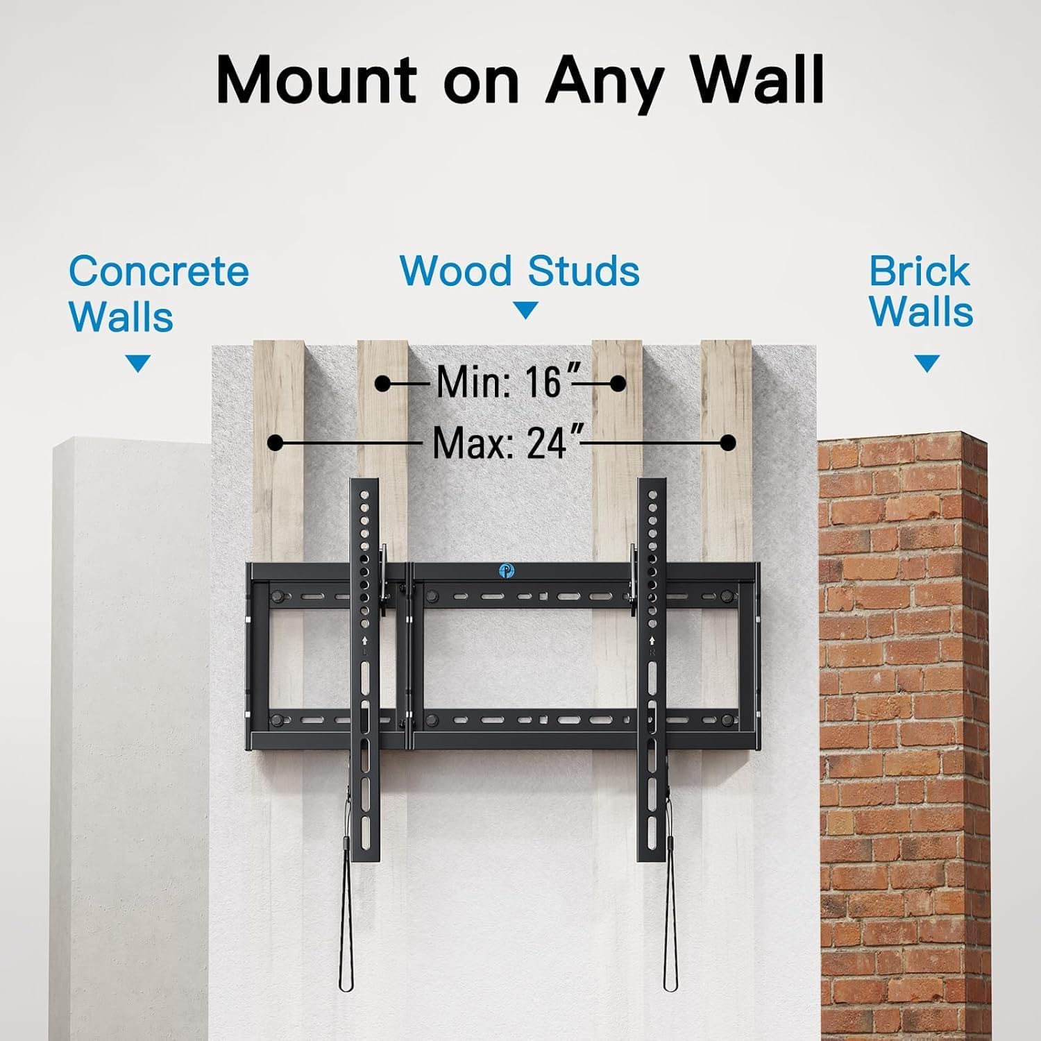 Pipishell Tilt TV Wall Mount Bracket Low Profile for Most 37-90 Inch LED LCD OLED Plasma Flat Curved TVs, Large Tilting Mount Fits 16"-24" Wood Studs Max VESA 600x400mm Holds up to 132lbs
