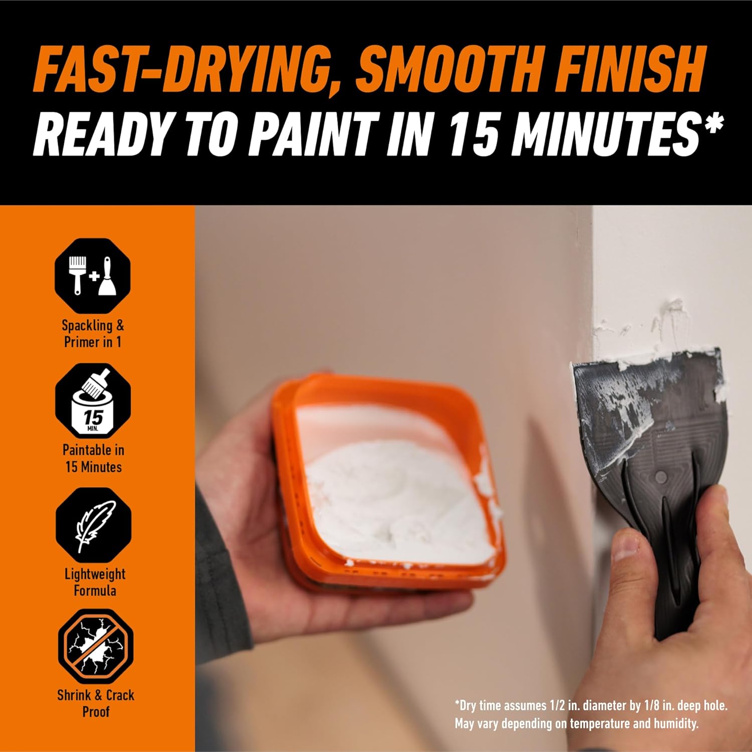 GORILLA Wall Repair Kit, Heavy Duty Spackling, 8 fl oz Tub, 4 in Patch