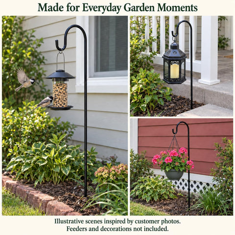 Ottsuls Bird Feeder Pole, 45 INCH Heavy Duty Shepherds Hooks for Outdoor with 5 Prong Base, Adjustable Stand Hanger for Garden Plant, Hummingbird Feeder, Lantern, Hanging Wedding Decor (2 Pack)