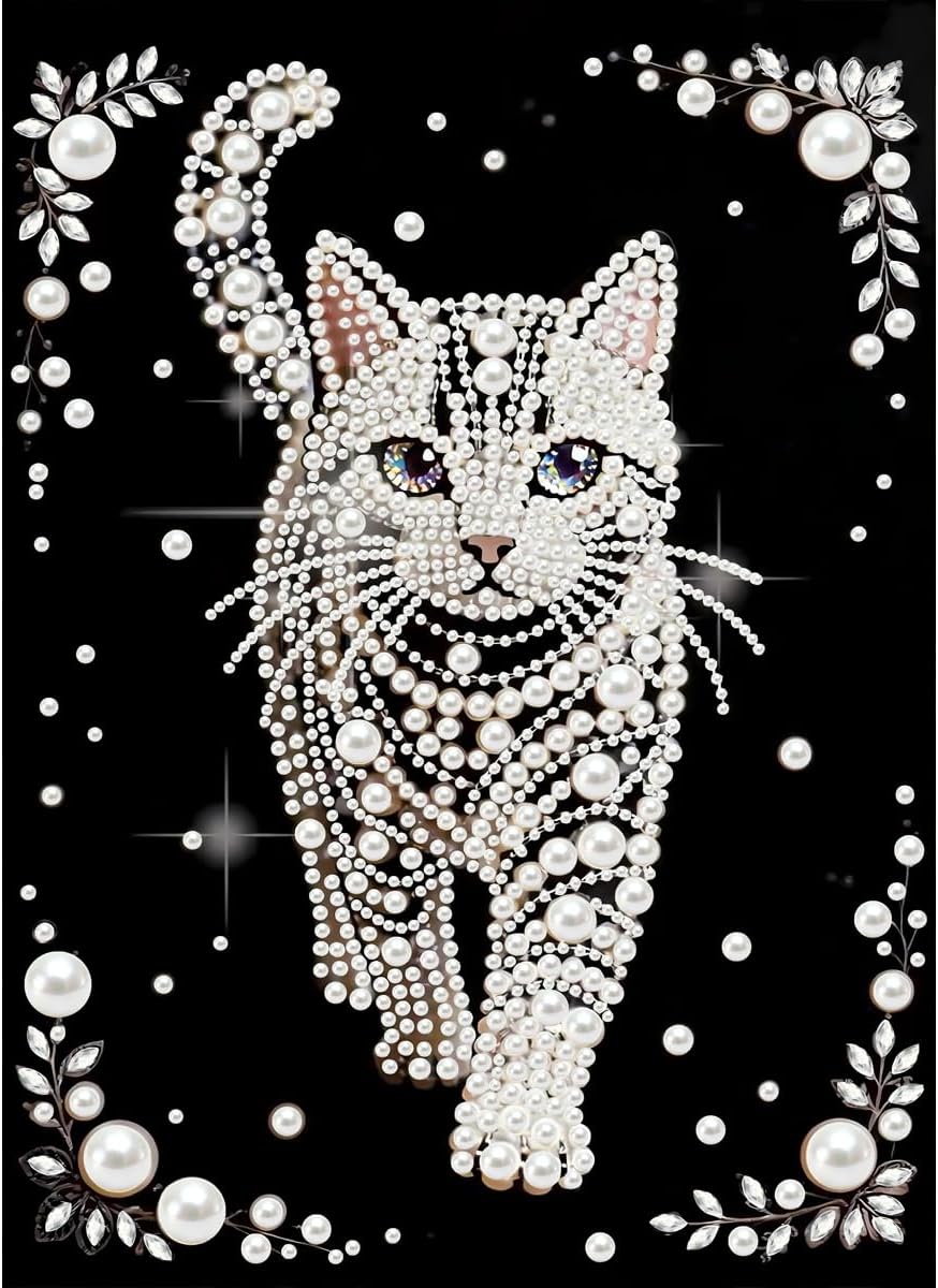 GEMFAMILY 5D Diamond Pearl Painting Kits for Adults Beginners, Special Shape Diamond Art Kits for Animal Cat,DIY Diamonds Art Pearl Painting for Home Walls Decor 12 x 16 inch