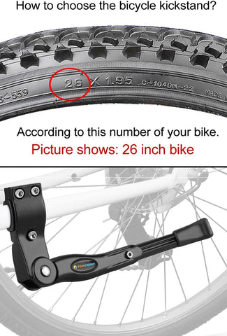 TOPCABIN Bike Kickstand Adjustable Aluminium Alloy Bicycle Kickstand Bike Side Kickstand Fit for 22" 24" 26" 28" Mountain Bike Road cycling/BMX/MTB (Black for 22-24-26-27-28 inch bike)