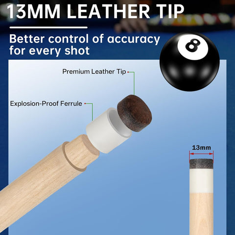 Pool Cue Set of 5, 58" Maple Wood Cue with Various Weights&Colors
