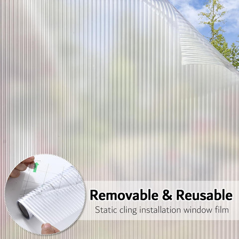 VELIMAX Reeded Glass Window Film, Window Privacy Film, Frosted Window Vinyl, 3D Decorative Decals Non Adhesive for Bathroom Living Room 17.7x78.7 inches