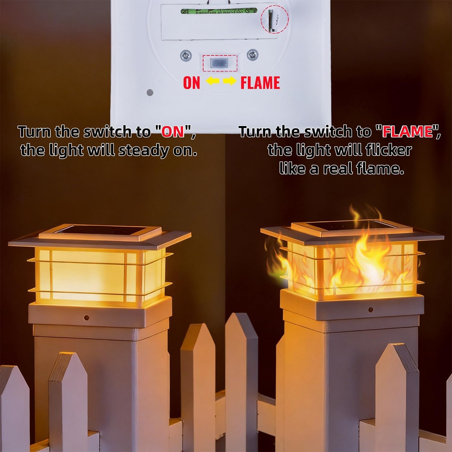 Dynaming 4x4 Solar Post Cap Lights Outdoor with Flickering Flame Light, 12 Pack White Shell Fence Post Solar Lights Fit Vinyl/Wooden Posts, Brightness LED Lighting Decor for Garden Deck Patio