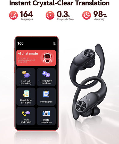 PocBuds Bluetooth Headphones Wireless Earbuds 80hrs Playtime Wireless Charging Case Digital Display Sports Ear Buds with Earhook Deep Bass IPX7 Waterproof Over-Ear Earphones for TV Phone Laptop Black