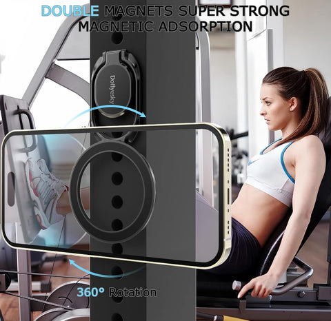 Doflyesky Magnetic Phone Ring Holder for Magsafe Phone Grip, Dual-Sided Magnetics Adjustable Gym Phone Holder Finger Kickstand for iPhone 17, 17 Air, 16, 15-12 Pro Max and Android Phone Cases (Gold)