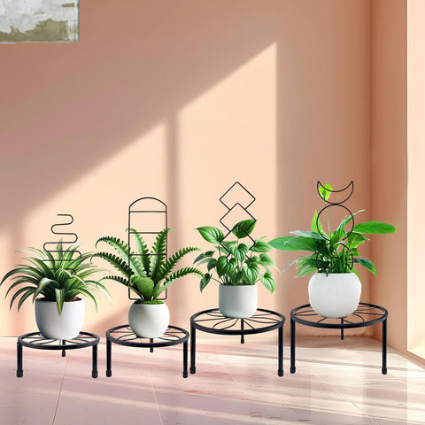 4 Packs Trellis for Climbing Plants Indoor, HENABLE Small Garden Metal Trellis for Potted Plants Outdoor for Vine Ivy Flower Plant Support, 4 Different Black Iron Patterns