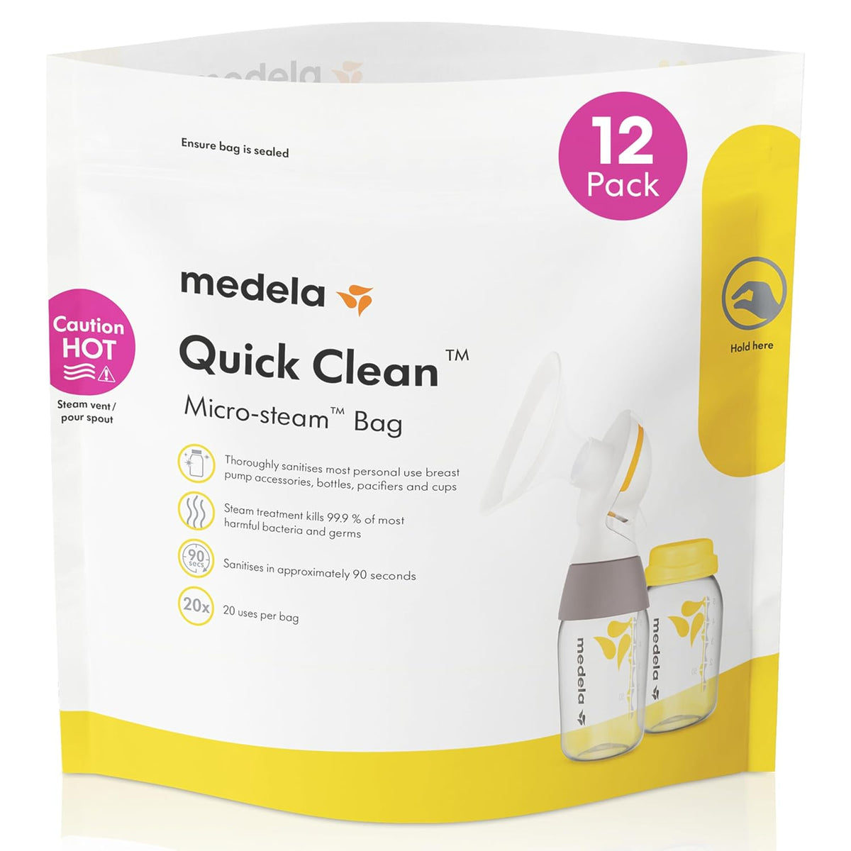 Medela Quick Clean Micro-Steam Bags | Microwave Steam Cleaning Bags | 12Ct