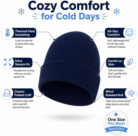 Kids Winter Beanies, 12 Pack Warm Cold Weather Hats Boys Girls Children