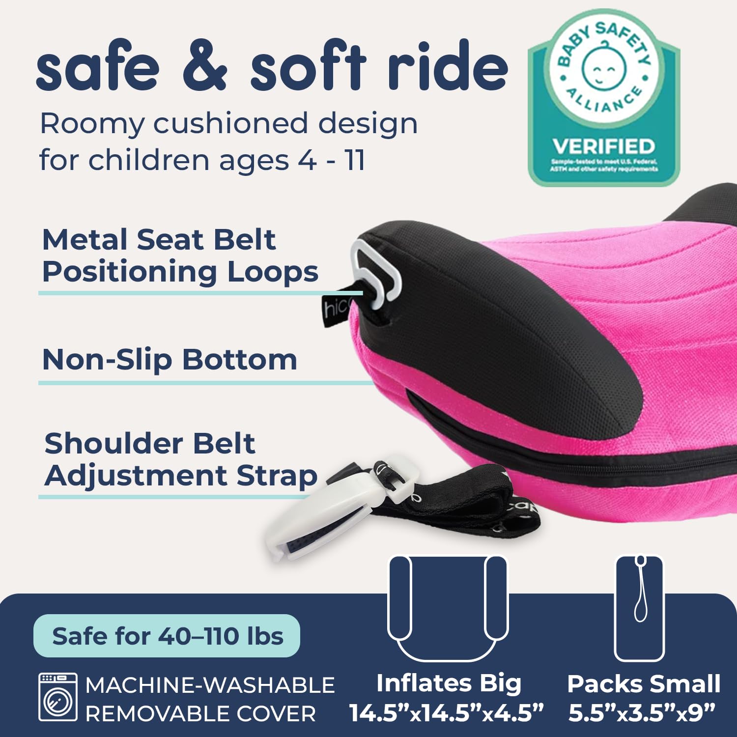 UberBoost Inflatable Booster Seat for Car, Travel Booster Seat, Pink/Black