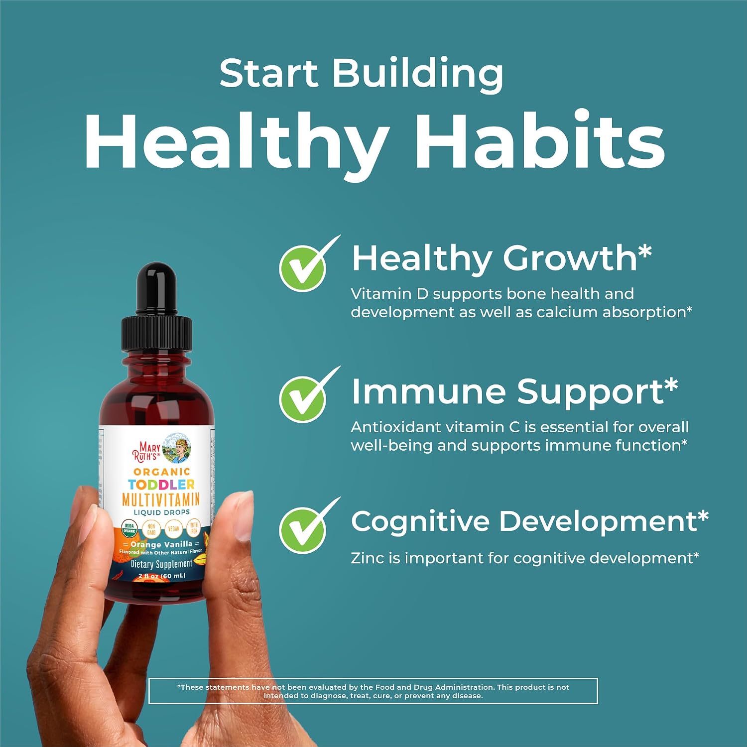 MARYRUTH'S Organic Toddler Multivitamin Drops with Iron, Vegan, 30 Servings