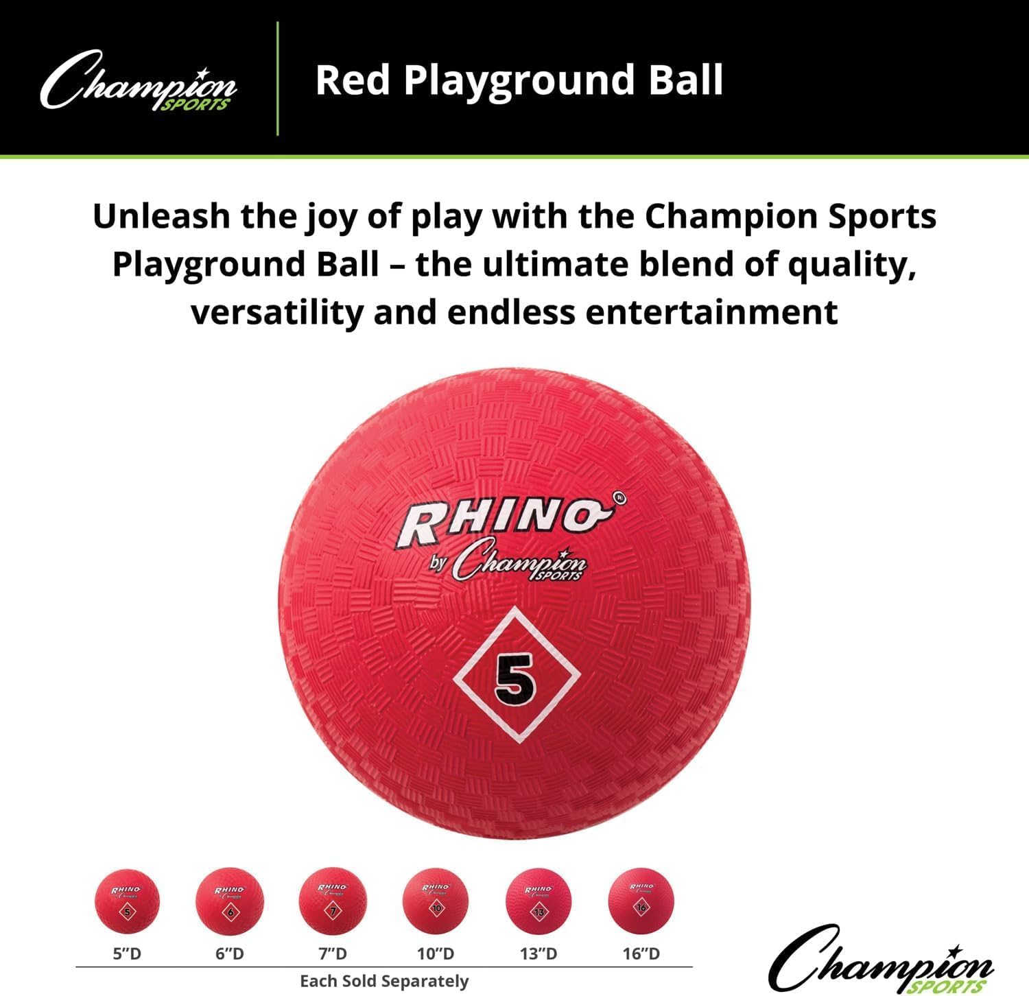 Champion Sports Playground Ball – Durable High-Bounce Ball, Sizes 5", 6", 7", 10", 13" & 16" for Gym, Recess & Play