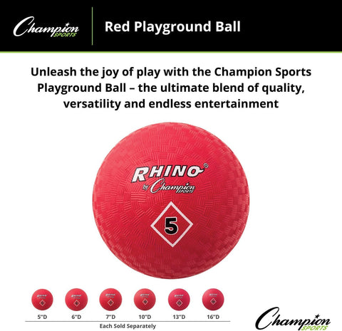 Champion Sports Playground Ball – Durable High-Bounce Ball, Sizes 5", 6", 7", 10", 13" & 16" for Gym, Recess & Play