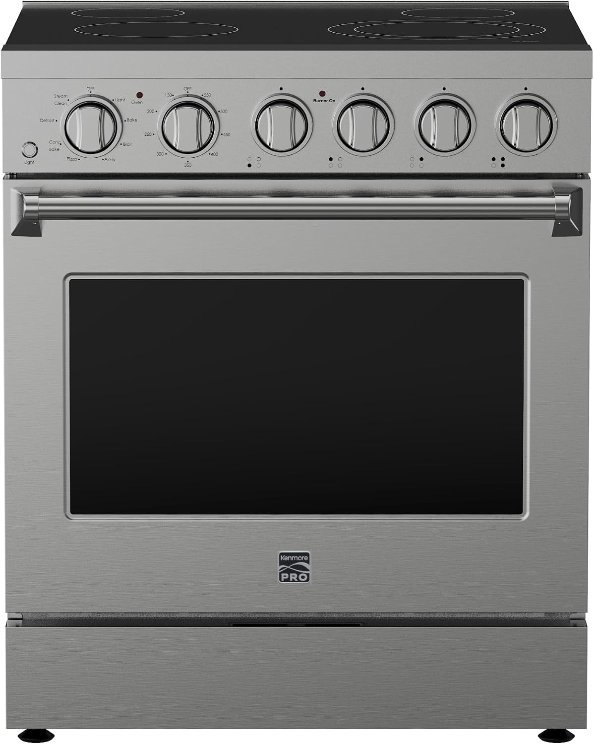 Kenmore PRO 30" Front Control Freestanding Gas Range, 5.0 Cu. Ft Oven With True Convection & Air Fry, 5 Burner Cooktop, 7 Function Convection Oven With Pizza, Defrost & Steam Clean, Stainless Steel