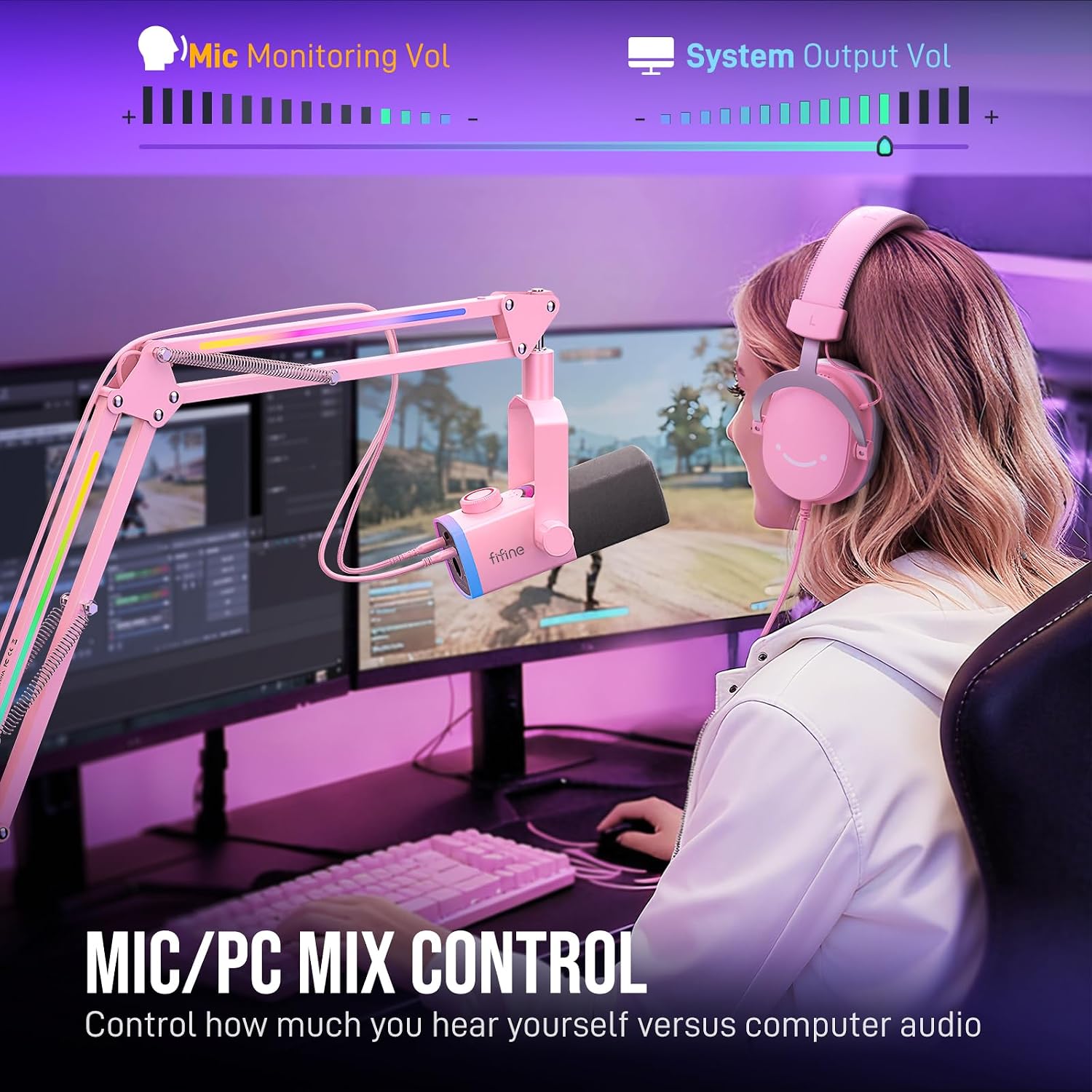 FIFINE AM8PROTP XLR/USB Gaming Microphone Kit, Dynamic RGB Streaming Mic