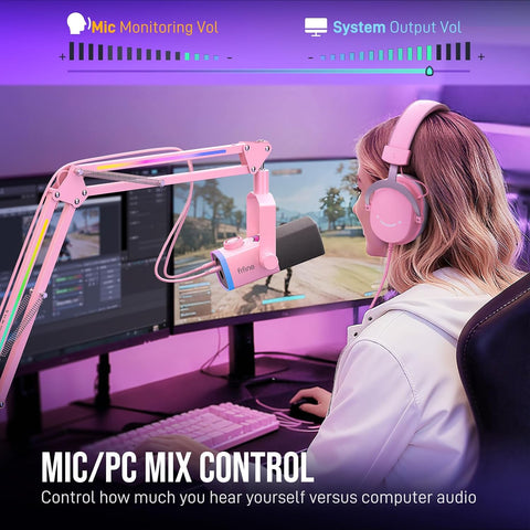 FIFINE AM8PROTP XLR/USB Gaming Microphone Kit, Dynamic RGB Streaming Mic